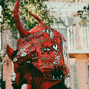 Close-up of Jawbone's gorgeous devil mask